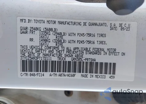 2023 Toyota Tacoma Sr5 V6 from USA, damaged, VIN 3TYCZ5AN3PT172111
